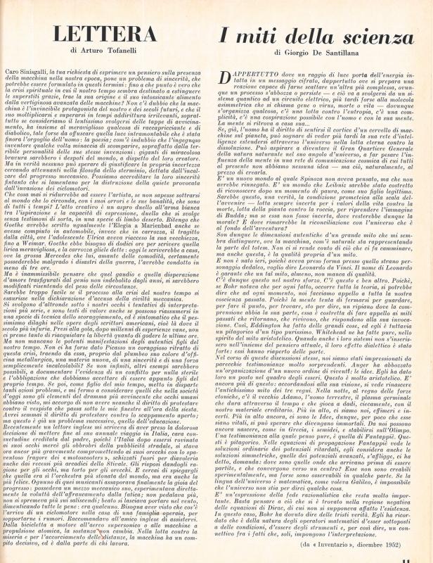 Editoriale di Arturo Tofanelli, I miti della scienza di Giorgio de Santillana - settembre 1953, anno I, n.5