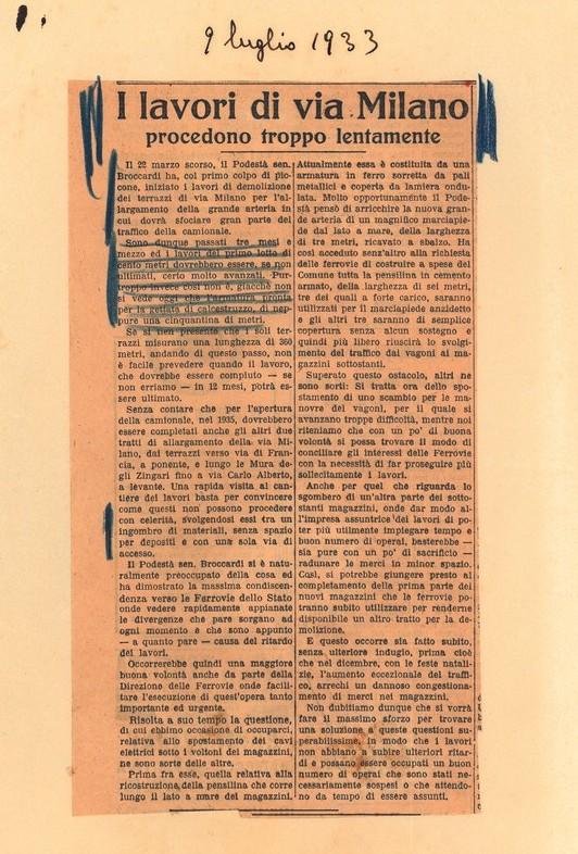 Articolo giornalistico riguardante i lavori di Via Milano