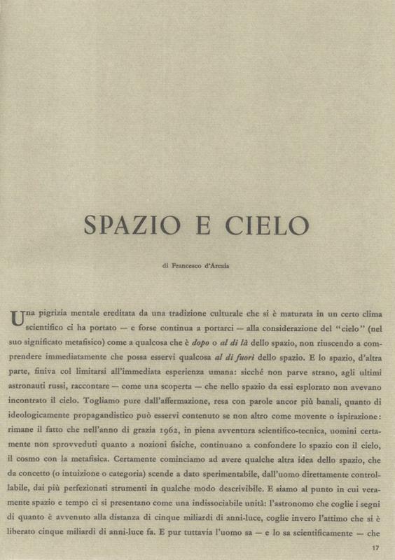 Spazio e cielo - di Francesco d'Arcais, settembre - ottobre 1962, anno X, n. 5, p. 17