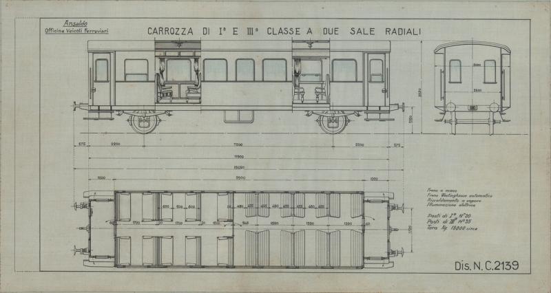 Officina Veicoli Ferroviari - Carrozza di I e III classe a due sale radiali