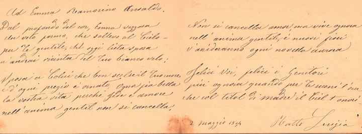 Lettera per la sposa Emma Ramorino , 02-05-1894