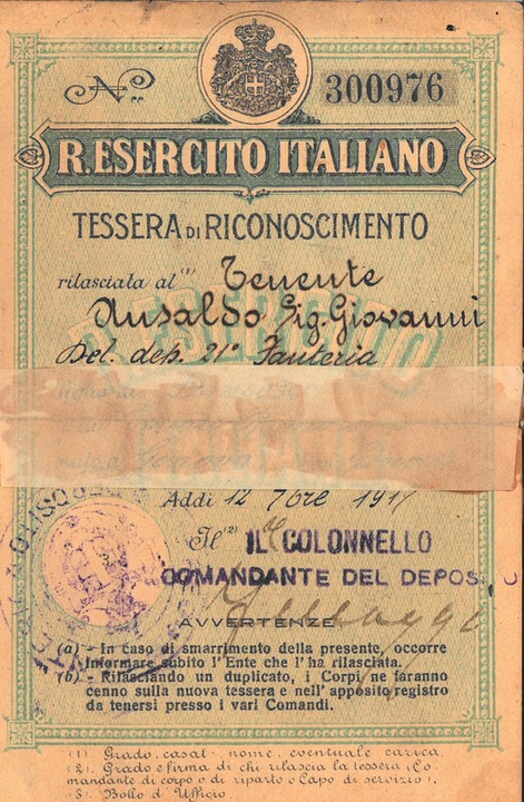 Documenti personali di Giovanni Ansaldo
