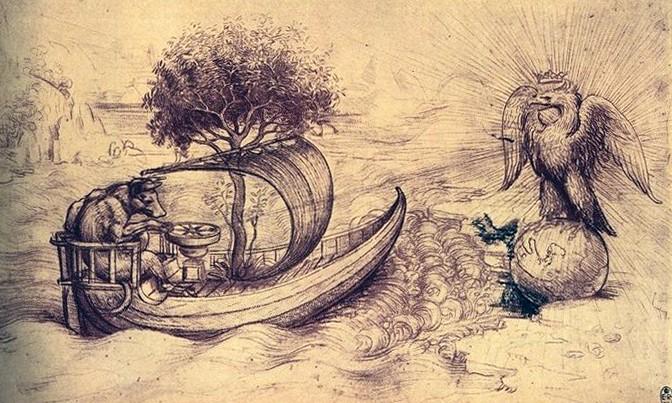 Allegoria di Leonardo da Vinci : una barca, con animale e albero simboleggianti forse il Papato - p. 25