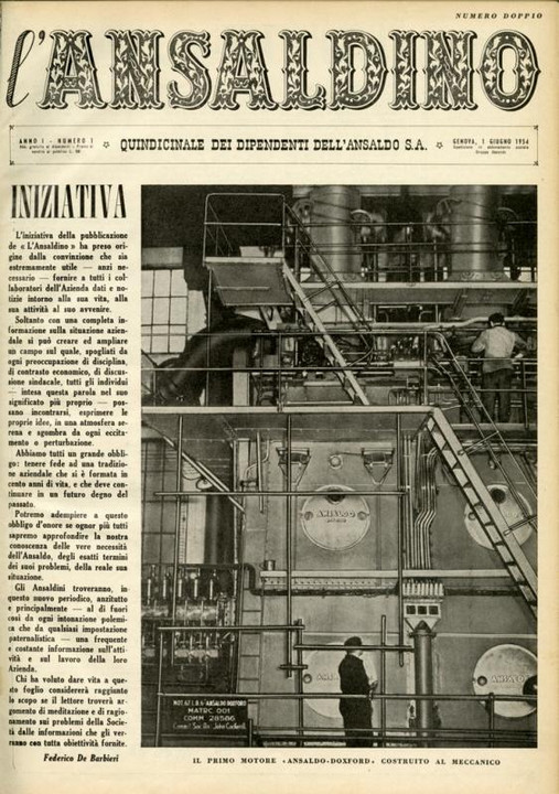 p. 1 (copertina) - Il primo motore Ansaldo Doxford costruito al Meccanico