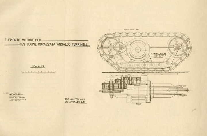 Elemento motore per testuggine corazzata Ansaldo Turrinelli, s.d. ma 1916
