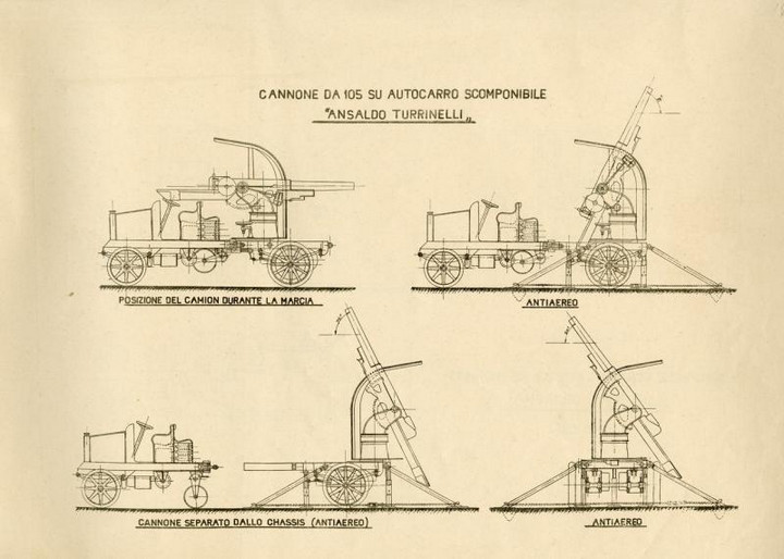 Cannone da 105 su autocarro scomponibile Ansaldo Turrinelli, s.d. ma 1916 (1)