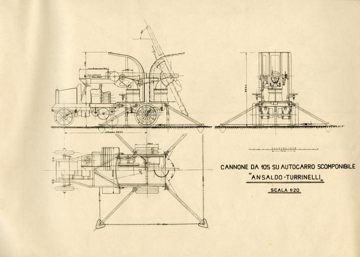 Cannone da 105 su autocarro scomponibile Ansaldo Turrinelli, s.d. ma 1916 (2)
