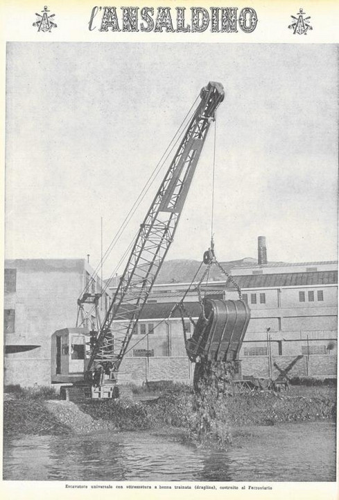 p. 16 (quarta di copertina) - escavatore universale con attrezzatura a benna trainata (dragline), costruito al Ferroviario