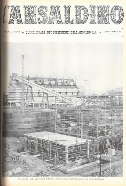 p. 1 (copertina)- una recente veduta degli impianti di Sindri in India, le cui principali attrezzature sono fornite dall'Ansaldo