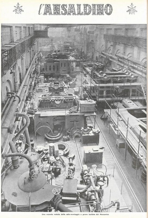 p. 20 (quarta di copertina) - una recente veduta della sala montaggio e prove turbine del Meccanico