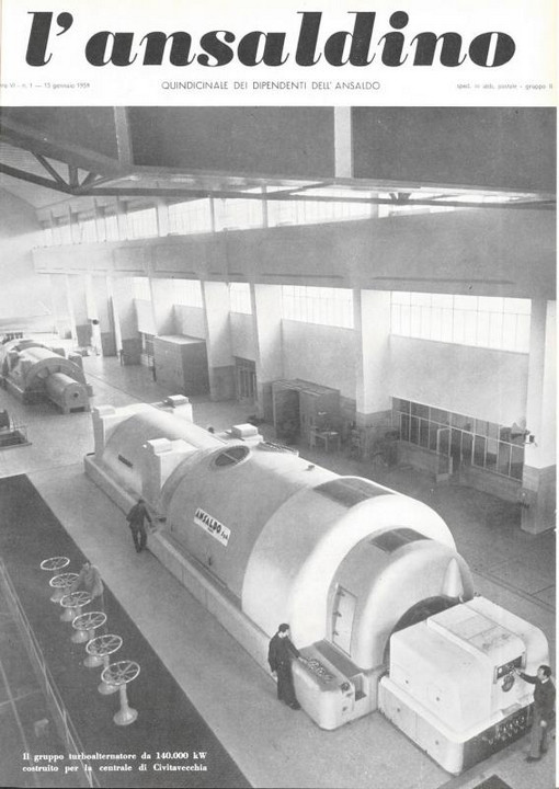 p. 1 (copertina) - il gruppo turboalternatore da 140.000 kW costruito per la centrale di Civitavecchia