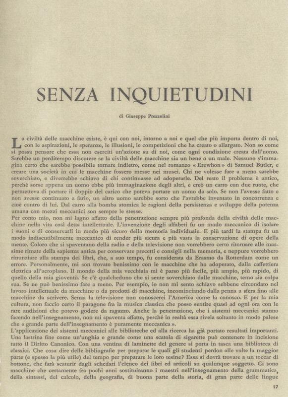 Senza inquietudini - di Giuseppe Prezzolini, marzo - aprile 1962, anno X, n. 2, p. 17