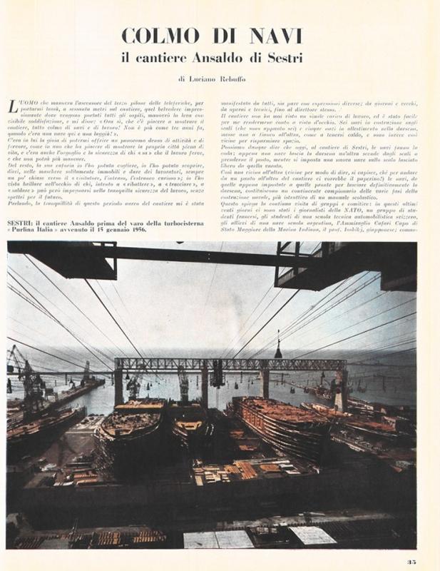 Colmo di Navi, il cantiere Ansaldo di Sestri, di Luciano Rebuffo, settembre - ottobre 1956, anno IV, n. 5 - p. 35