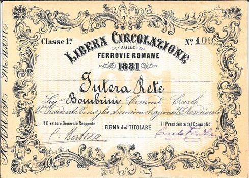 Carta Ferroviaria per libera circolazione sulle Ferrovie Romane