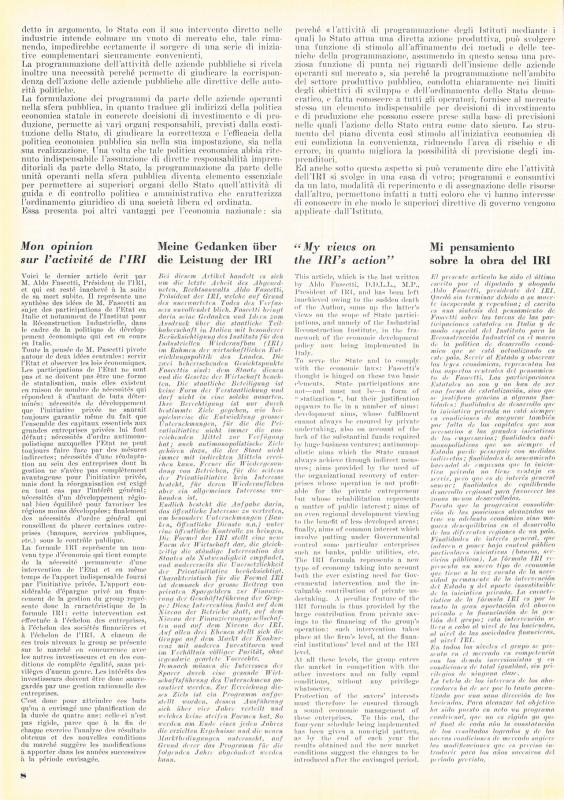 Il mio pensiero sull'azione dell'IRI, di Aldo Fascetti, settembre - ottobre 1960, anno VIII, n. 5, p. 8