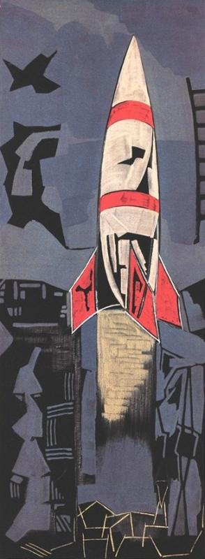 "Partenza di un razzo" di Corrado Cagli,  settembre 1953, anno I, n. 5 - p. 58