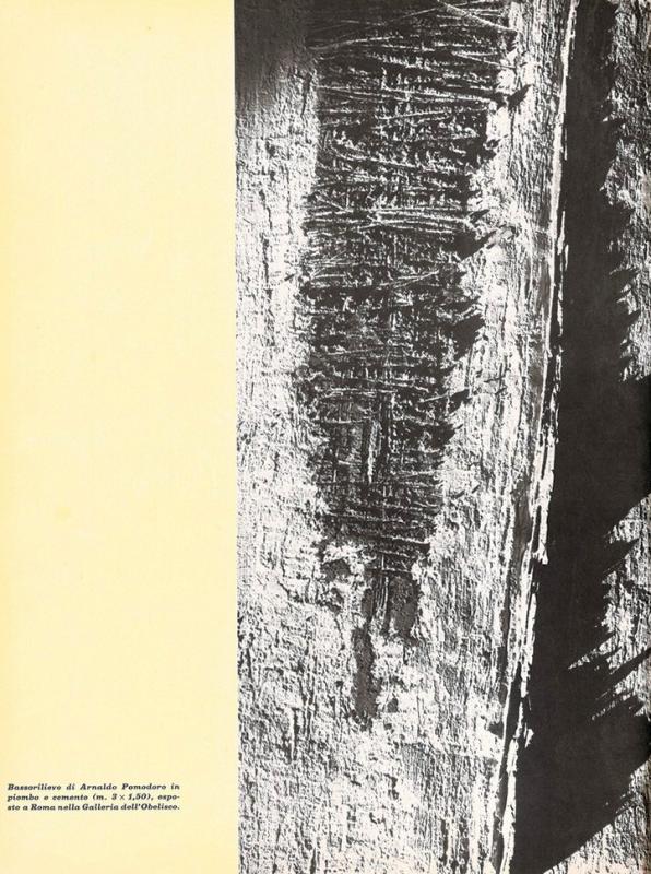 Seconda di copertina, bassorilievo di Arnaldo Pomodoro, gennaio - febbraio 1958, anno VI, n. 1