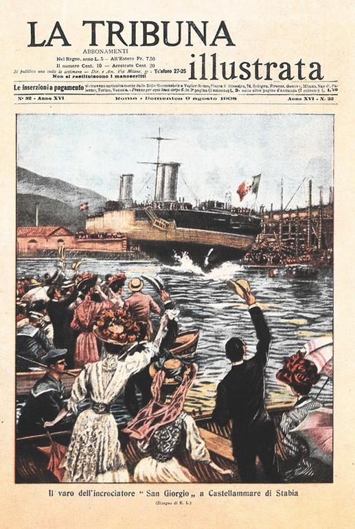 Copertina de "La Tribuna Illustrata" con il varo dell'incrociatore "San Giorgio" a Castellammare di Stabia, settembre - ottobre 1959, anno VII, n. 5, p. 21