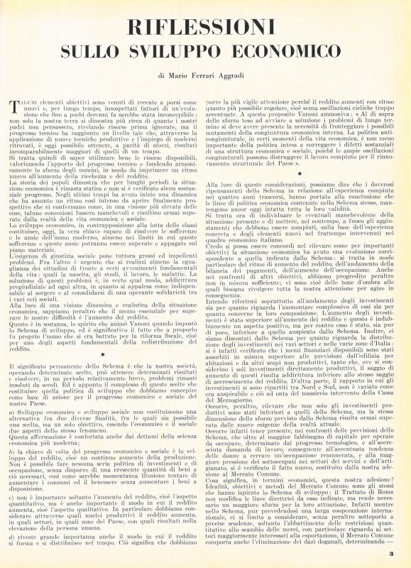 Riflessioni sullo sviluppo economico, di Mario Ferrari Aggradi, novembre - dicembre 1959, anno VII, n. 6, p. 3