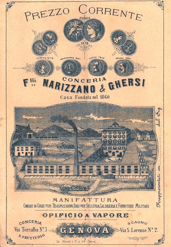 Conceria Fratelli Narizzano & Ghersi - casa fondata nel 1860 - Manifattura cinghie di cuoio per trasmissioni cuoi per selleria, calzoleria e forniture militari. Opificio a vapore di Genova - copertina