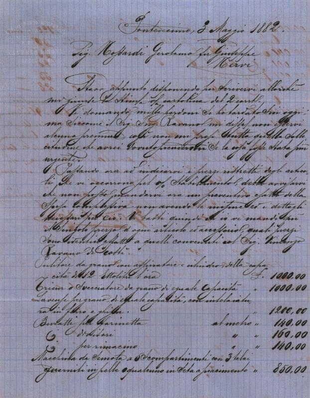 Lettera di Simone Candelo a Girolamo Nossardi, 3-05-1882 - fronte