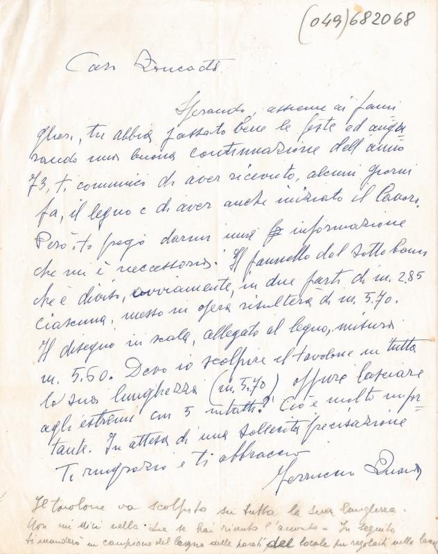 Lettera di Ferruccio Quaia, s.d ma 1973 gennaio