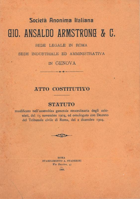 Gio. Ansaldo Armstrong &amp; C. -  atto costitutivo e statuto