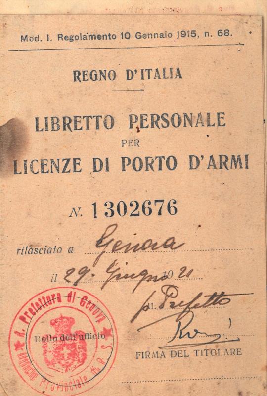 &quot;Libretto personale di porto d&#039;armi&quot;