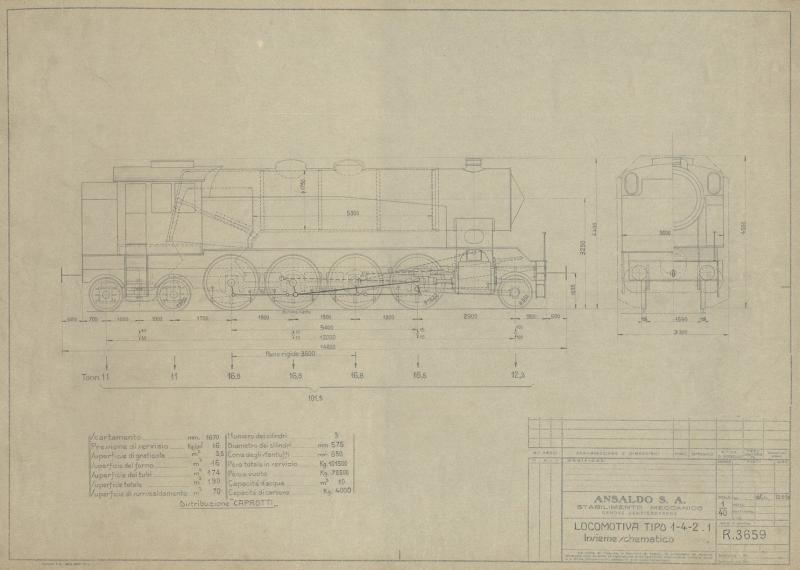 Locomotiva 1-4-2.1 - Insieme schematico