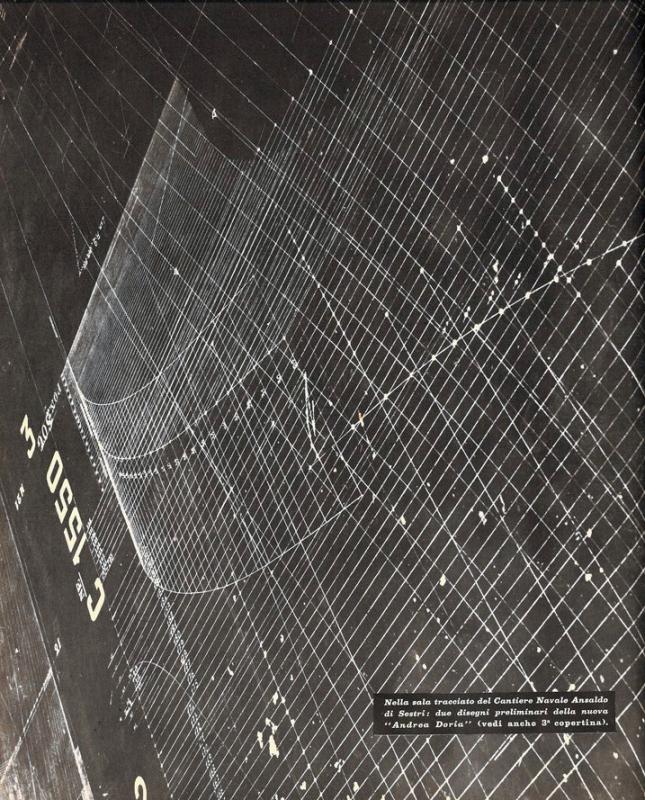 Seconda di copertina, disegno preliminare della nuova Andrea Doria, gennaio - febbraio 1957, anno V, n. 1