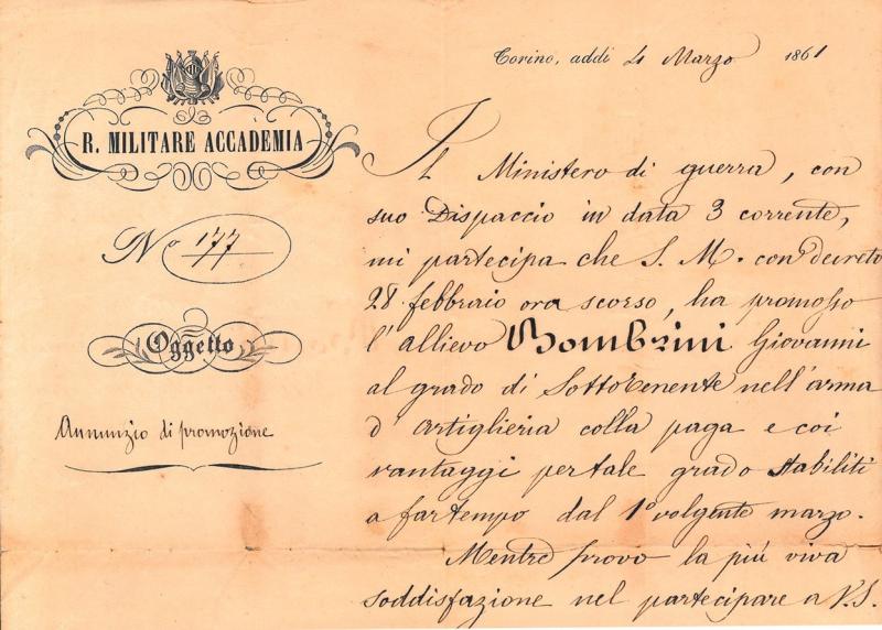 Nomina a sottotenente d'artiglieria