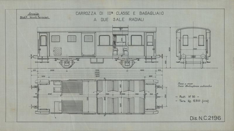 Officina autoveicoli ferroviari - Carrozza di terza classe e bagagliaio