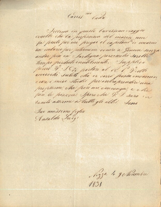 Lettera di Luigi Ansaldo al padre, 4 novembre 1838