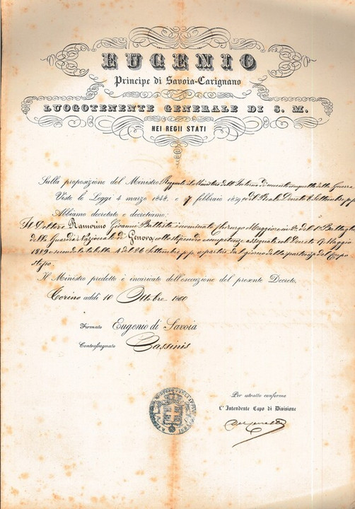 Nomina di Domenico Ramorino a chirurgo maggiore, 10-10-1860