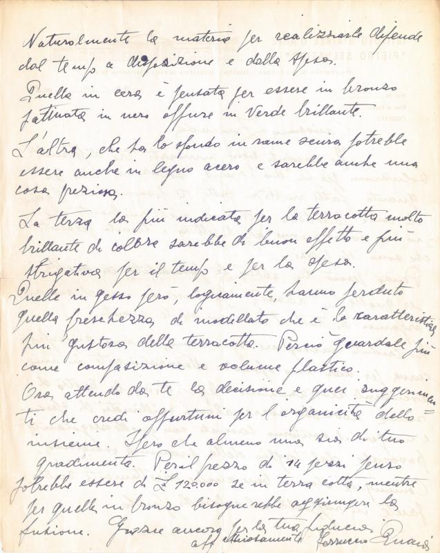 Retro della lettera di Ferruccio Quaia, 1958 gen. 20