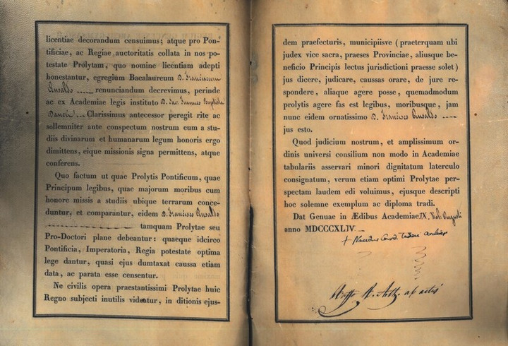 Baccalaurea in Giurisprudenza di Francesco Ansaldo, 24-07-1844, p. 2