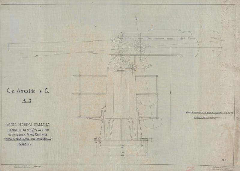Cannone da 102/35 - Variante del piedistallo 
