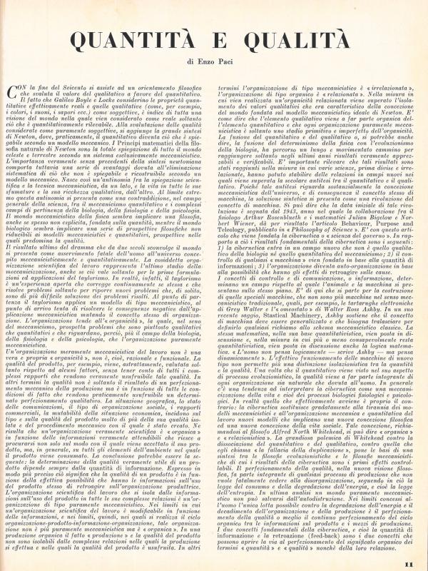 Editoriale di Enzo Paci - Quantità e qualità - novembre 1953, anno I, n. 6