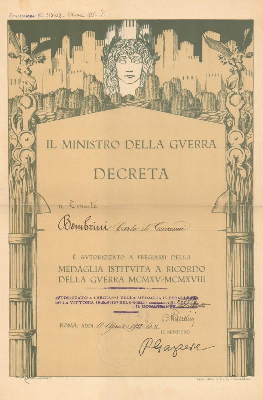 Conferimento della medaglia al valore per aver combattuto la Prima Guerra Mondiale