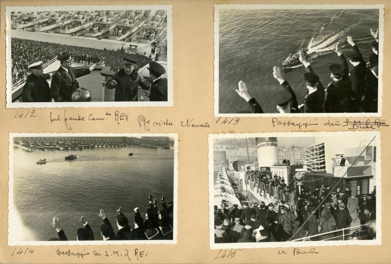 Il comandante Tarabotto sul ponte del Rex; passaggio del Duce; passaggio del Re; la banda