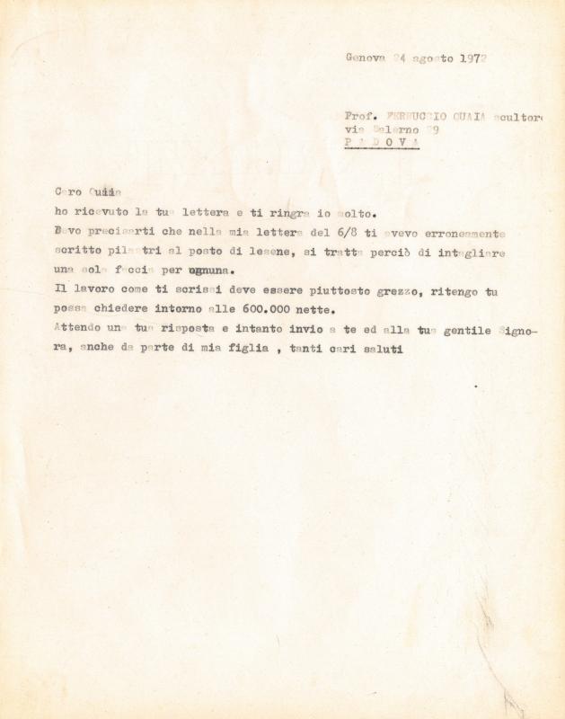 Lettera di Nino Zoncada, 1972 ago. 24