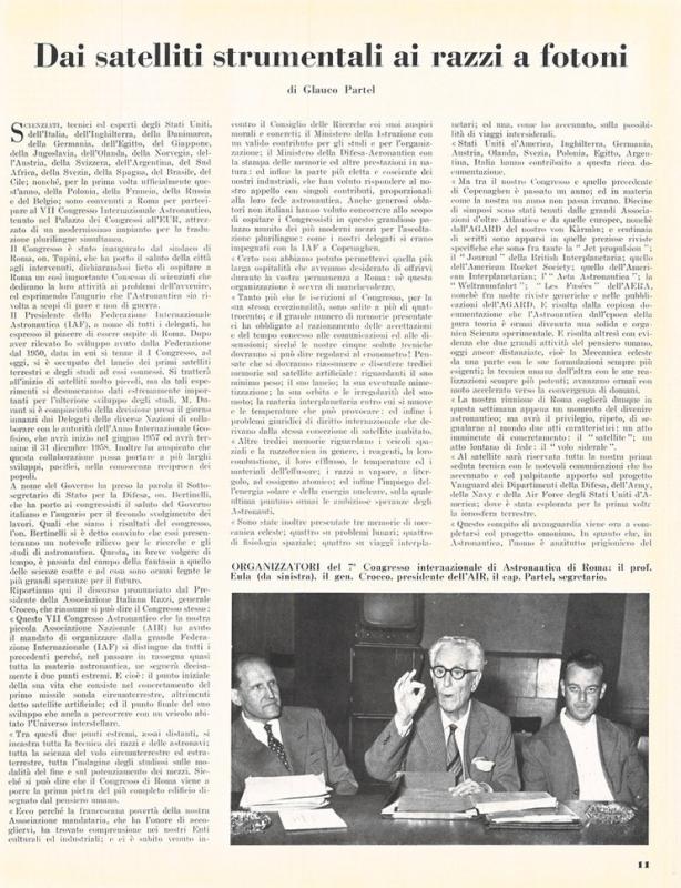 Dai satelliti strumentali ai razzi a fotoni di Glauco Partel, settembre - ottobre 1956, anno IV, n. 5, p. 11