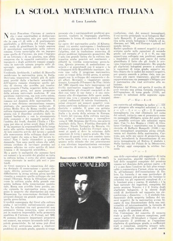 La scuola matematica italiana, di Luca Lauriola, luglio - agosto 1960, anno VIII, n. 4, p. 3