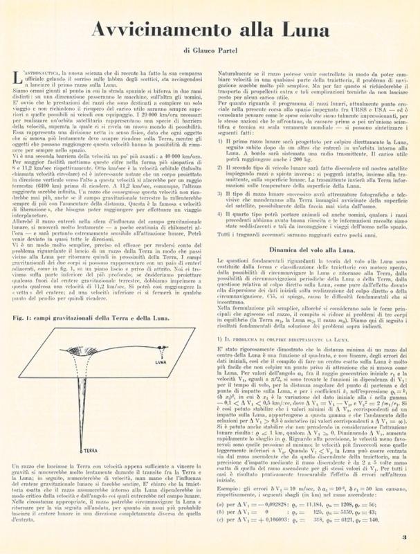 Glauco Partel, Avvicinamento alla Luna, marzo - aprile 1958, anno VI, n. 2, p. 3