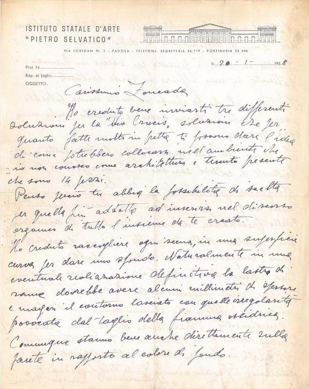 Lettera di Ferruccio Quaia, 1958 gen. 20
