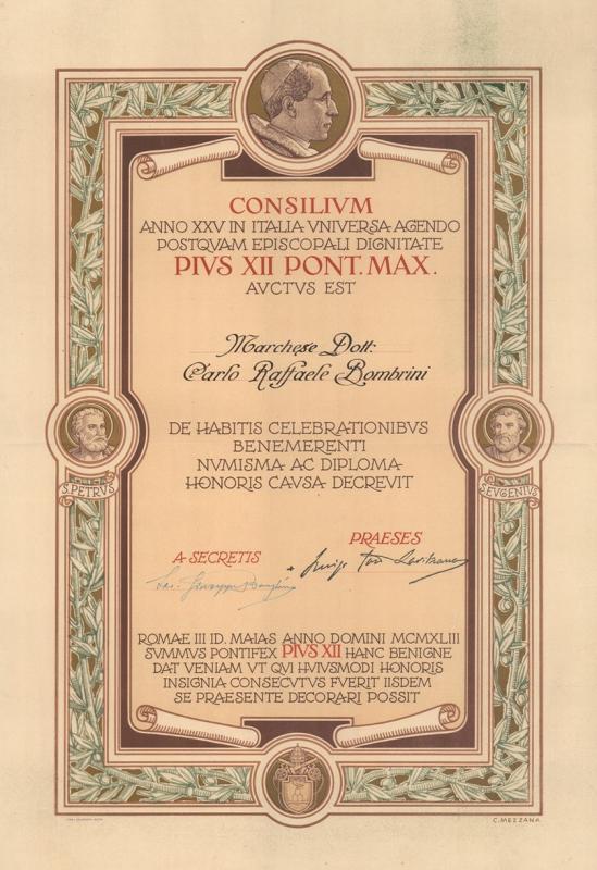 Benemerenza da parte di Papa Pio XII
