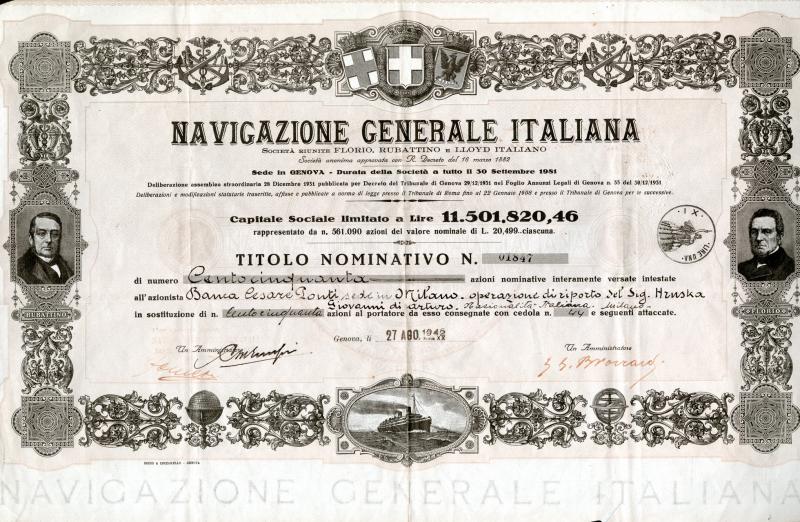 Titolo azionario Navigazione Generale Italiana