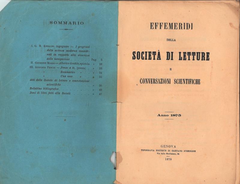 Effemeridi della Società di Letture e conversazioni scientifiche, 1875, frontespizio