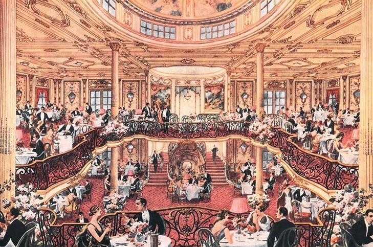 Il salone delle feste della m/n "Duilio" in una stampa dell'epoca, settembre - ottobre 1958, anno VI, n. 5, p. 17
