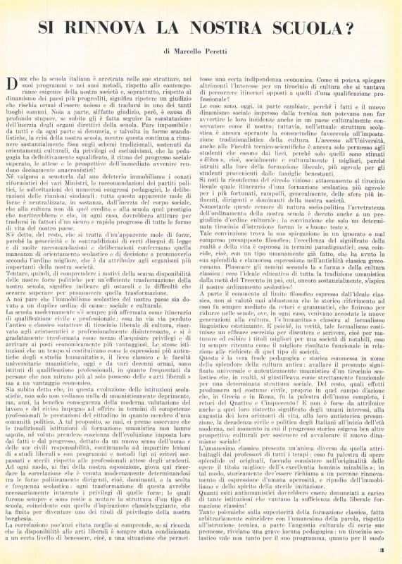 Si rinnova la nostra scuola?, di Marcello Peretti, maggio - giugno 1960, anno VIII, n. 3, p. 3